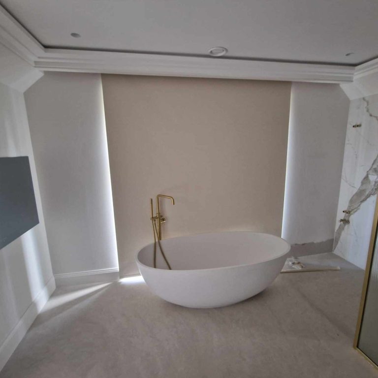 Made to measure roller blind installed in a contemporary bathroom
