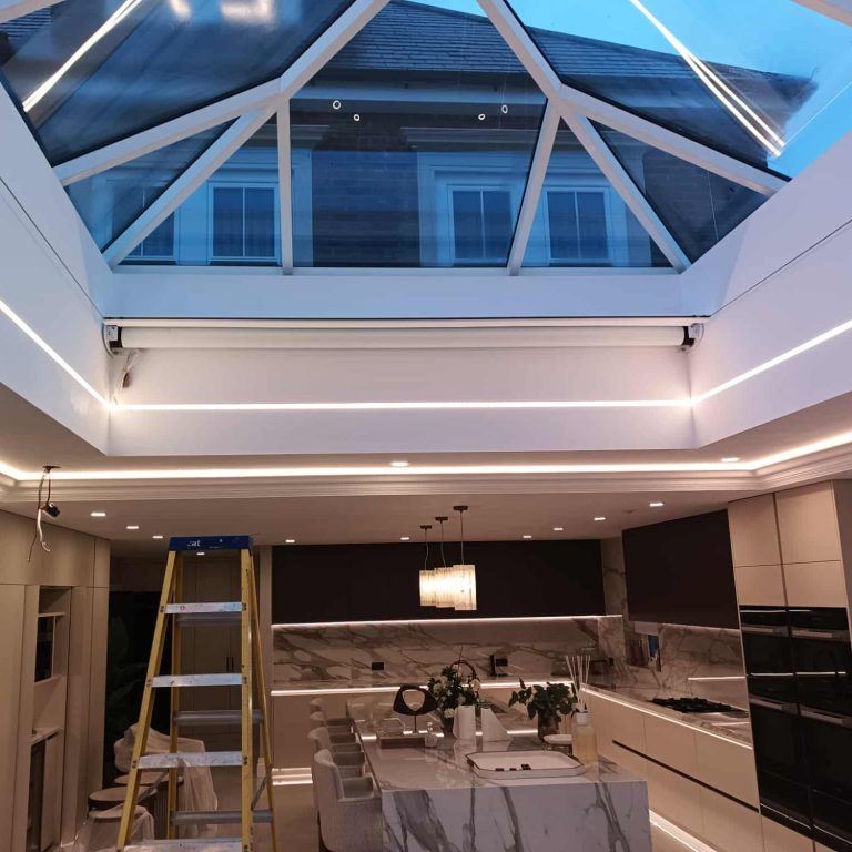 Made to measure somfy dry contact motorised Tess system for AV smart home