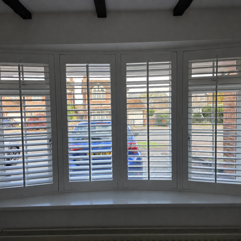 Made to measurestylish bay window shutters measured and isntalled by TrueShade Interiors